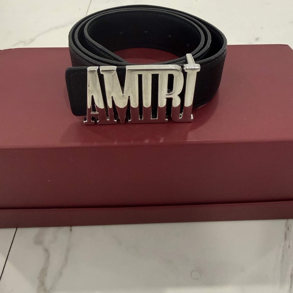 Amiri MA Logo Gold Belt Vegan Leather Size 32